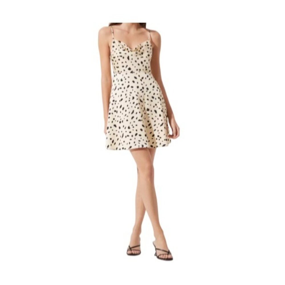 Astr The Label XL Cream Animal Print Satin Slip Dress With Adjustable Straps
